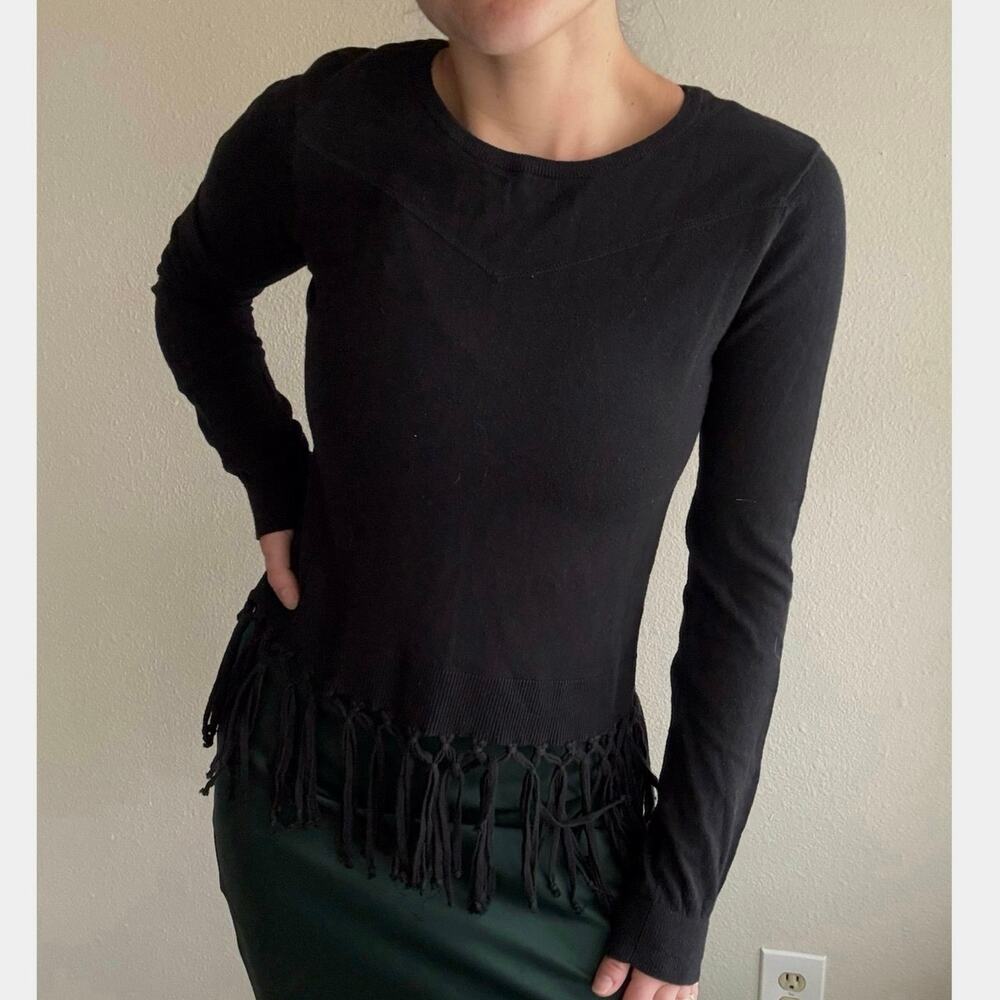 SEED heritage black tassel fringe sweater western boho neutral whimsygoth grunge